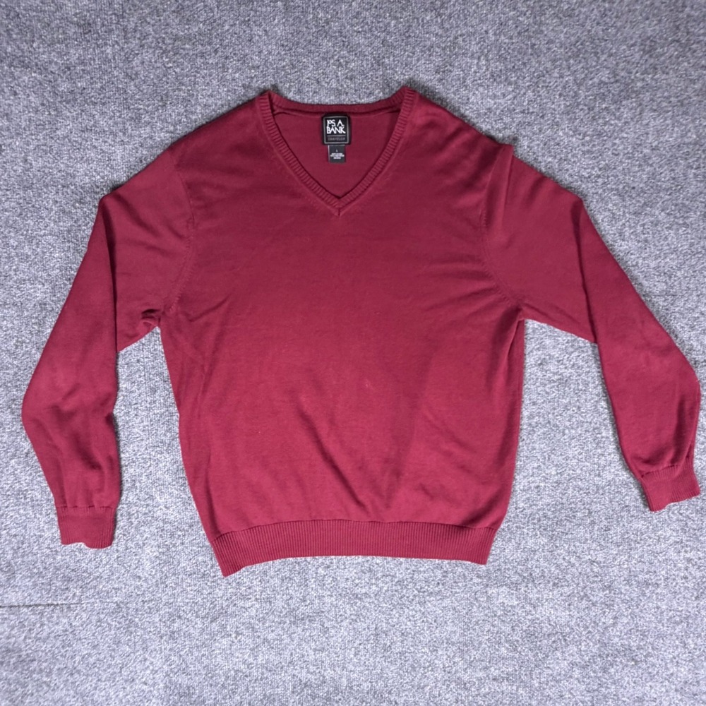 Jos. A. Bank Traveler Mens Burgundy V-Neck Pima Cotton Sweater Large Red Knit